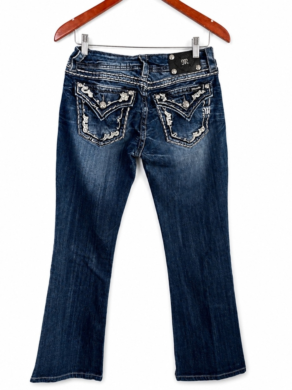 Miss Me Bootcut Jeans Womens 30 Blue Embellished Flap Pocket Y2K Western Denim